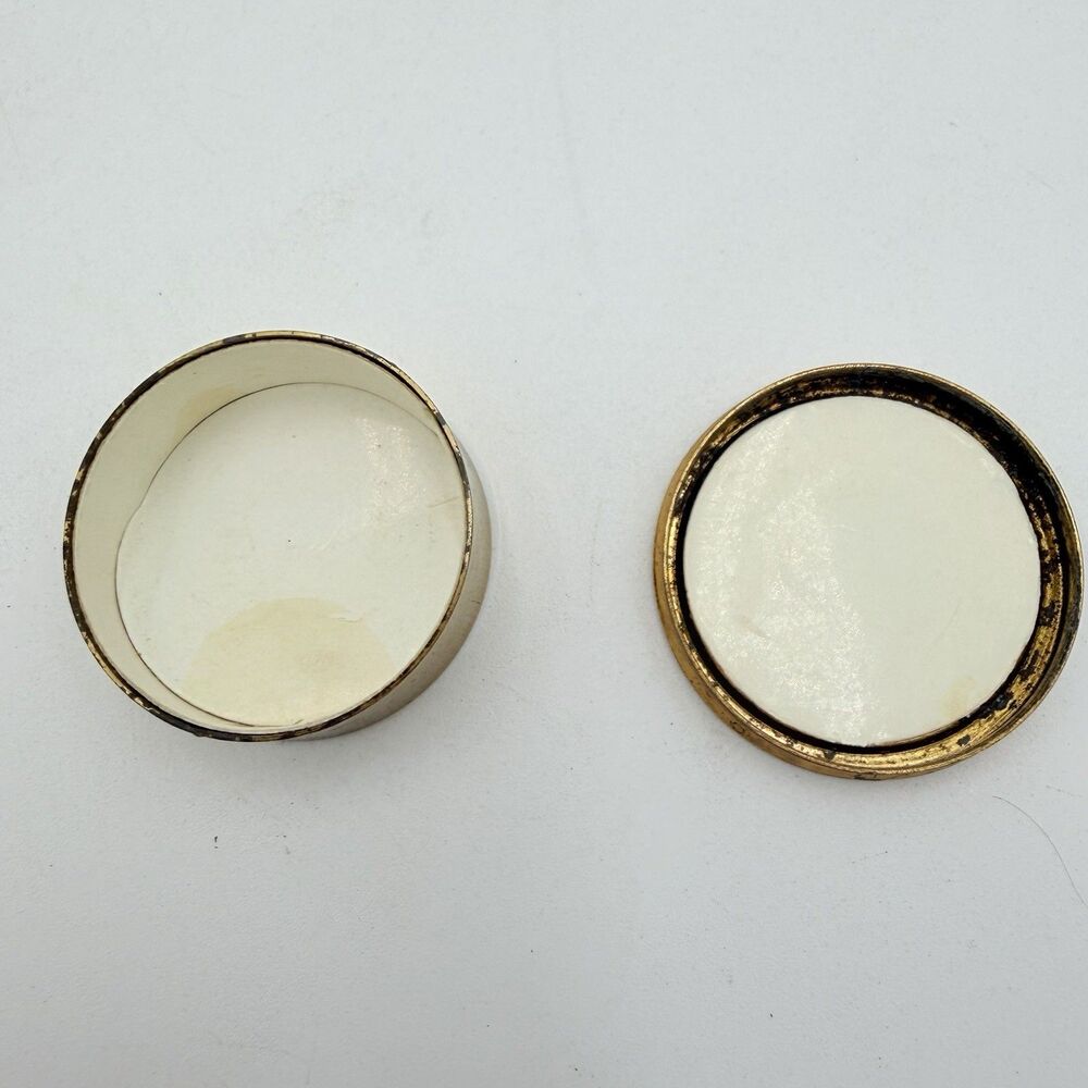 Vintage JAPAN Damascene Style Pill Box Gold Tone Floral Scroll Design - Picture 5 of 8